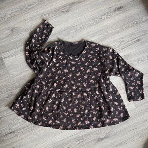 torrid Black Floral Waffle-Knit Top with Pink Roses